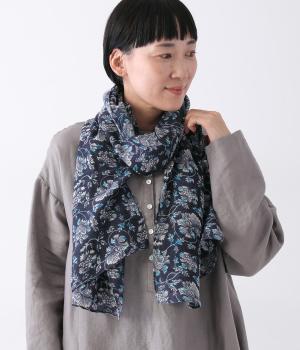 ウールフラワープリントショール(ネイビー-ONESIZE)