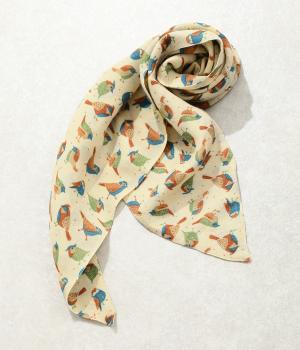 小鳥プリントミニショール(ベージュ-ONESIZE)