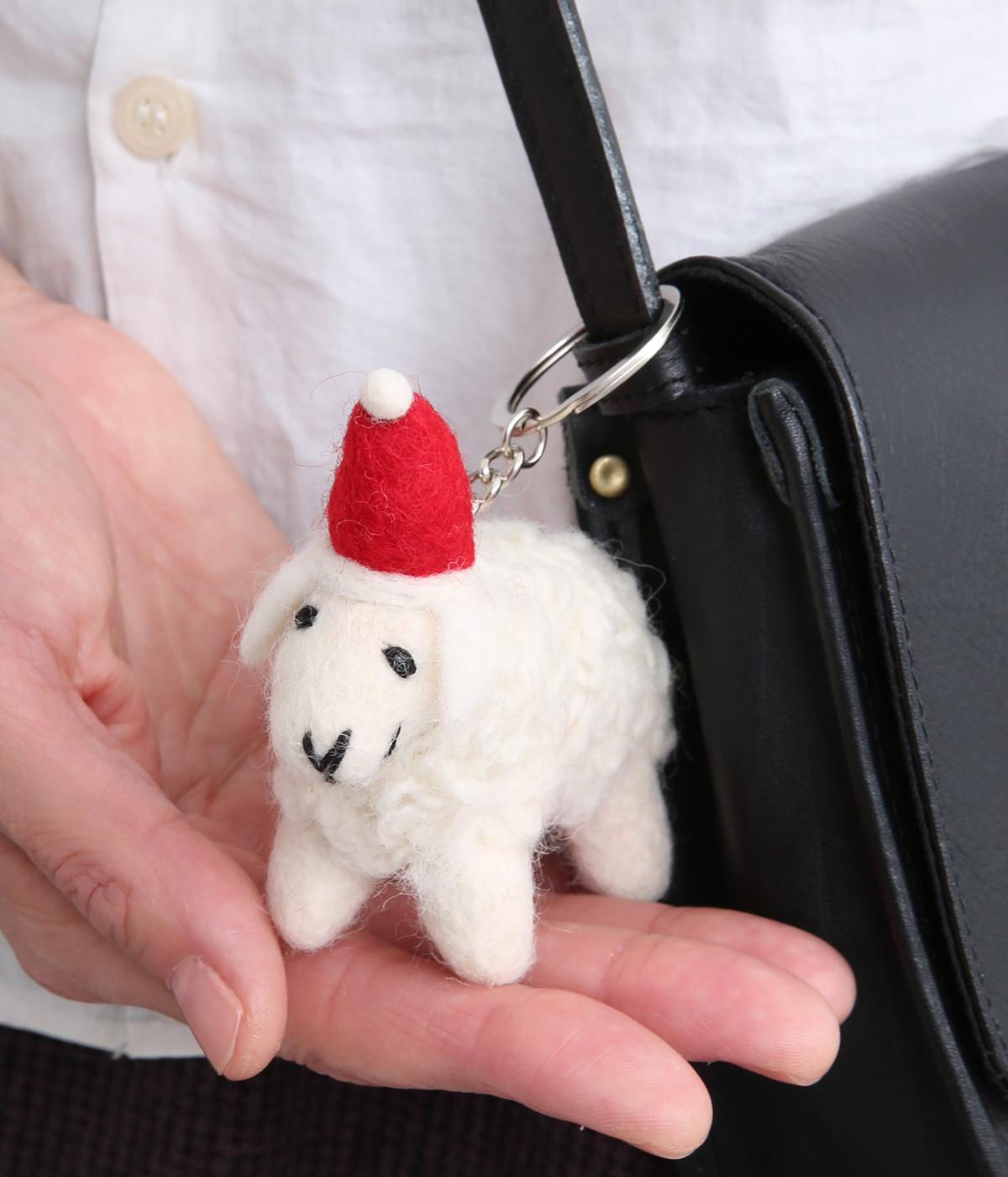 フェルトキーホルダーサンタ羊(ホワイト-F)