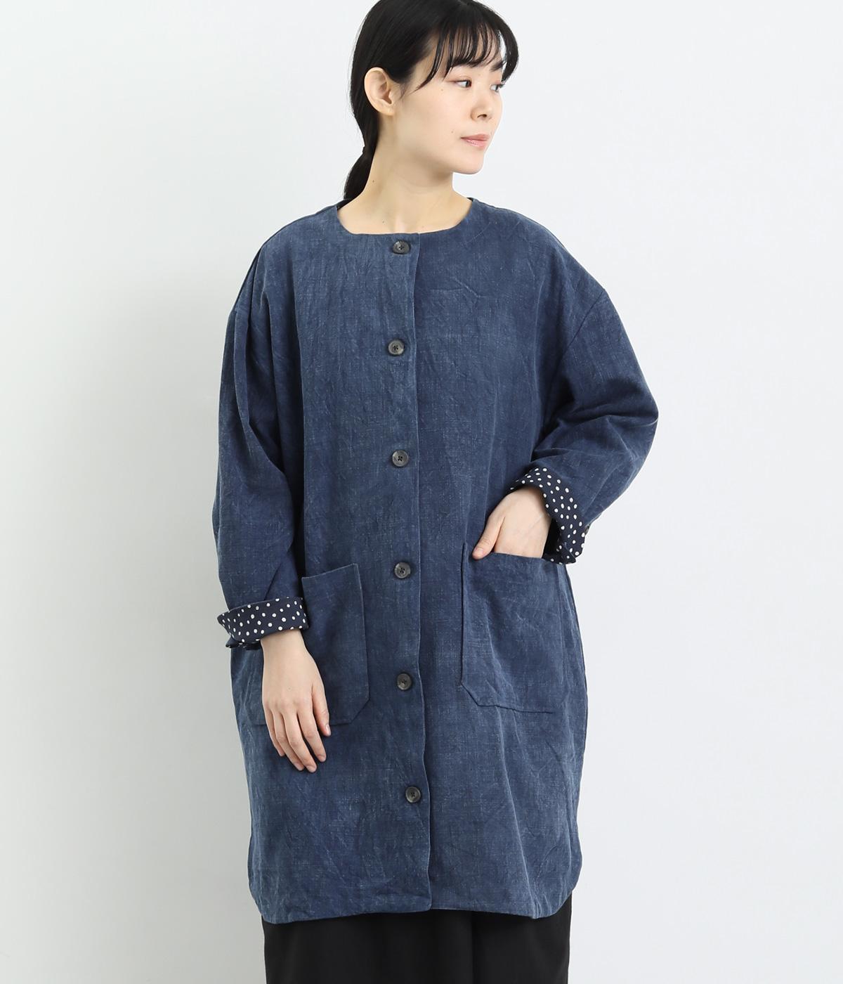 スラブストーンウォッシュ&小さいポルカドットラフコート(インディゴ-F)
