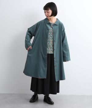 コーデュロイとお花ブロックプリントラフコート(ブルー-F)