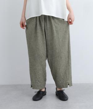 コットンリネンchidori-goushiスリットパンツ(ブラック-ONESIZE)