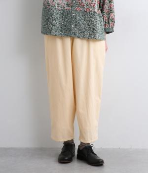 コーデュロイとお花ブロックプリントラフパンツ(アイボリー-F)