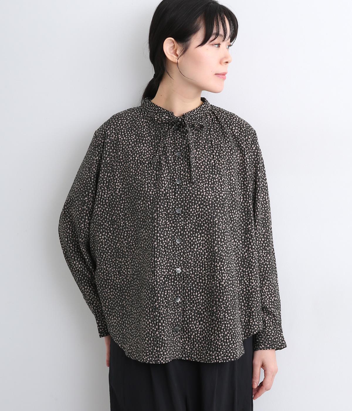 レオパードドットプリントドビーブラウス(ブラック-ONESIZE)