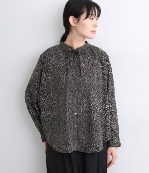 レオパードドットプリントドビーブラウス(ブラック-ONESIZE)