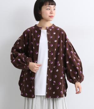 ドットプリントコットンコーデュロイオーバーブラウス(ブラウン-ONESIZE)