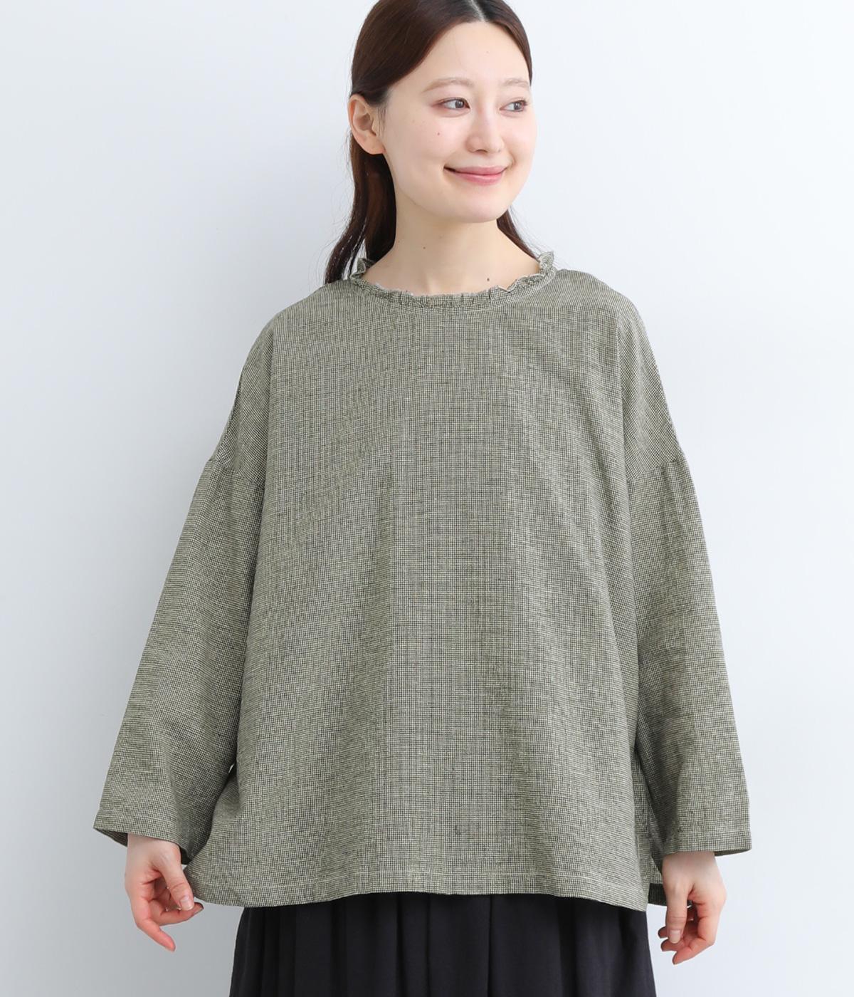 コットンリネンchidori-goushiブラウス(ブラック-ONESIZE)