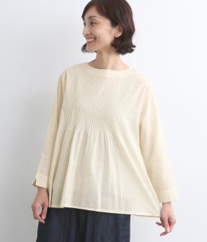 ピンタックコットン2wayブラウス(ホワイト-ONESIZE)