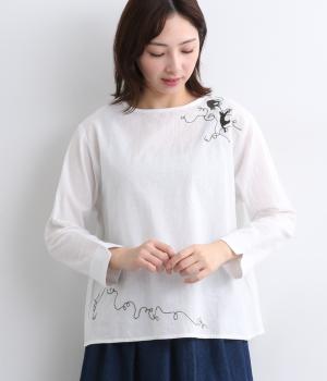 CAT刺繍コットンリネン2wayブラウス(ホワイト-ONESIZE)