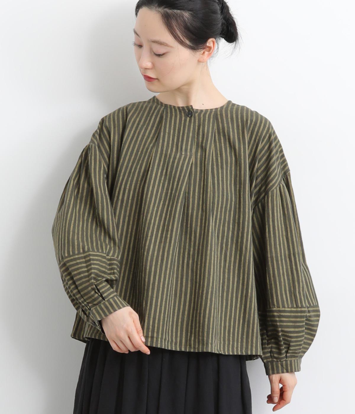 しなやかストライプ・カディタック・ブラウス(カーキ-ONESIZE)
