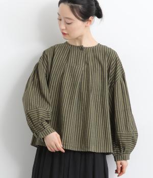 しなやかストライプ・カディタック・ブラウス(カーキ-ONESIZE)