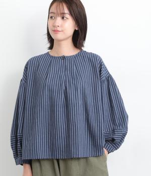 しなやかストライプ・カディタック・ブラウス(ネイビー-ONESIZE)