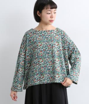 カラムカリ・プリントジャージラフ・ブラウス(ブルー-ONESIZE)