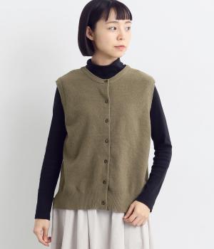 かのこ編み再生ポリエステルニット2wayベスト(ブラウン-F)