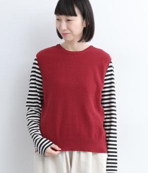 かのこ編み再生ポリエステルニット2wayベスト(レッド-F)