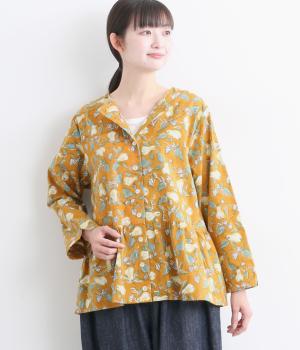 IROIROブロックプリント起毛コットン2wayブラウス(オレンジ-F)