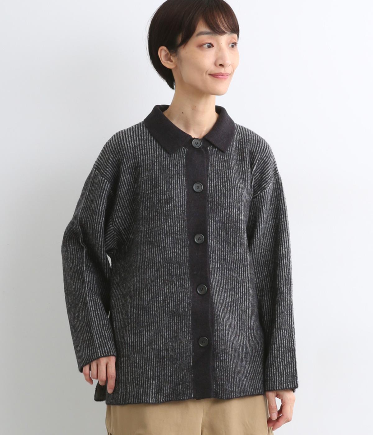 配色あぜ編みニット2wayカーディガン(ブラック-F)