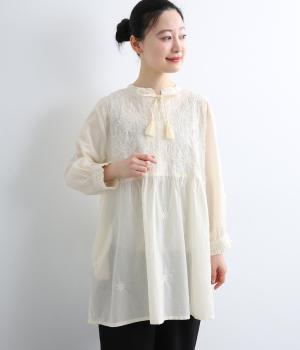 ラクノウ風刺繍コットンチュニック(ホワイト-ONESIZE)