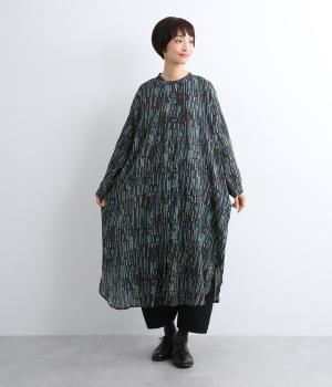 五月雨プリント・クレープコットンシャツワンピース(ネイビー-ONESIZE)