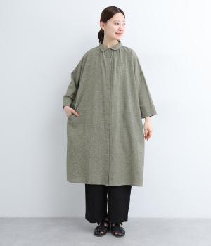 コットンリネンchidori-goushiギャザーシャツワンピース(ブラック-ONESIZE)