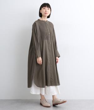 ピンタックコットンシャツワンピース(チャコール-ONESIZE)