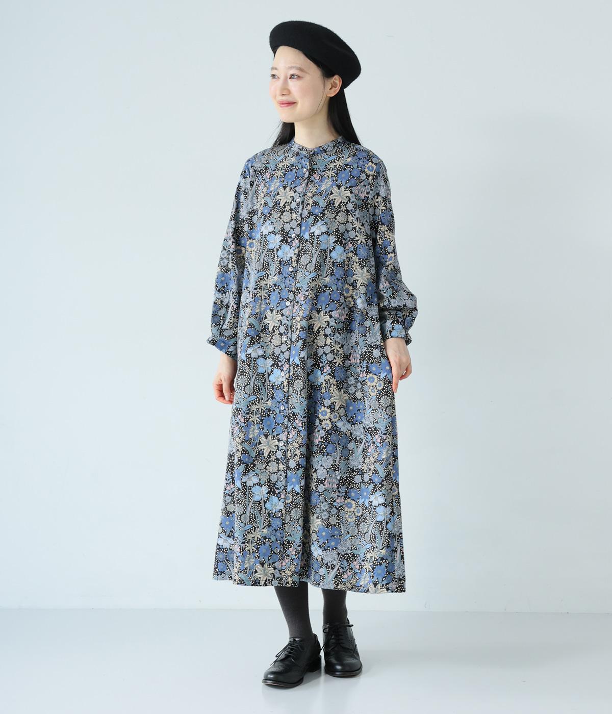 ガーデンプリントコットンコール前開ワンピース(ブラック-ONESIZE)