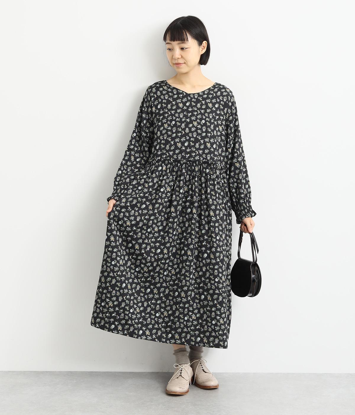 ミニフラワープリントコットン2wayワンピース(ブラック-ONESIZE)