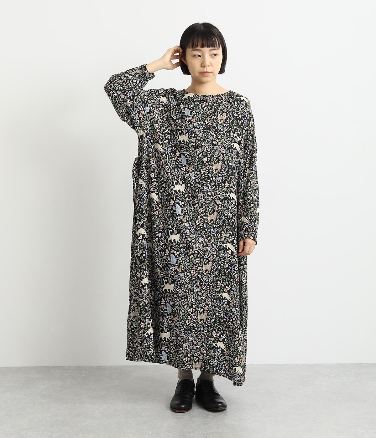 CAT&フラワープリントレーヨン2wayワンピース(ブラック-ONESIZE)