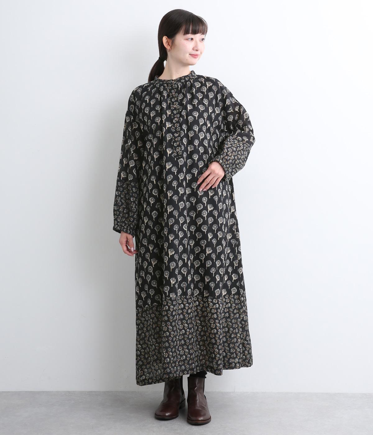 フラワーMIXプリントコットンワンピース(ブラック-ONESIZE)