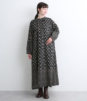 フラワーMIXプリントコットンワンピース(ブラック-ONESIZE)