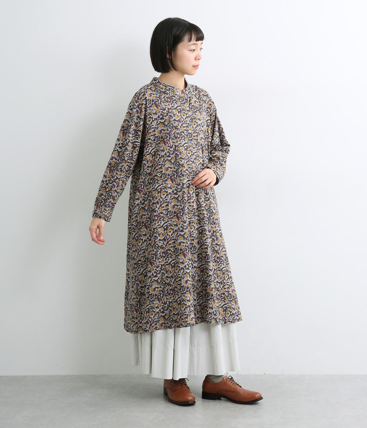 カラムカリ・プリントジャージシャツワンピース(ブラック-ONESIZE)