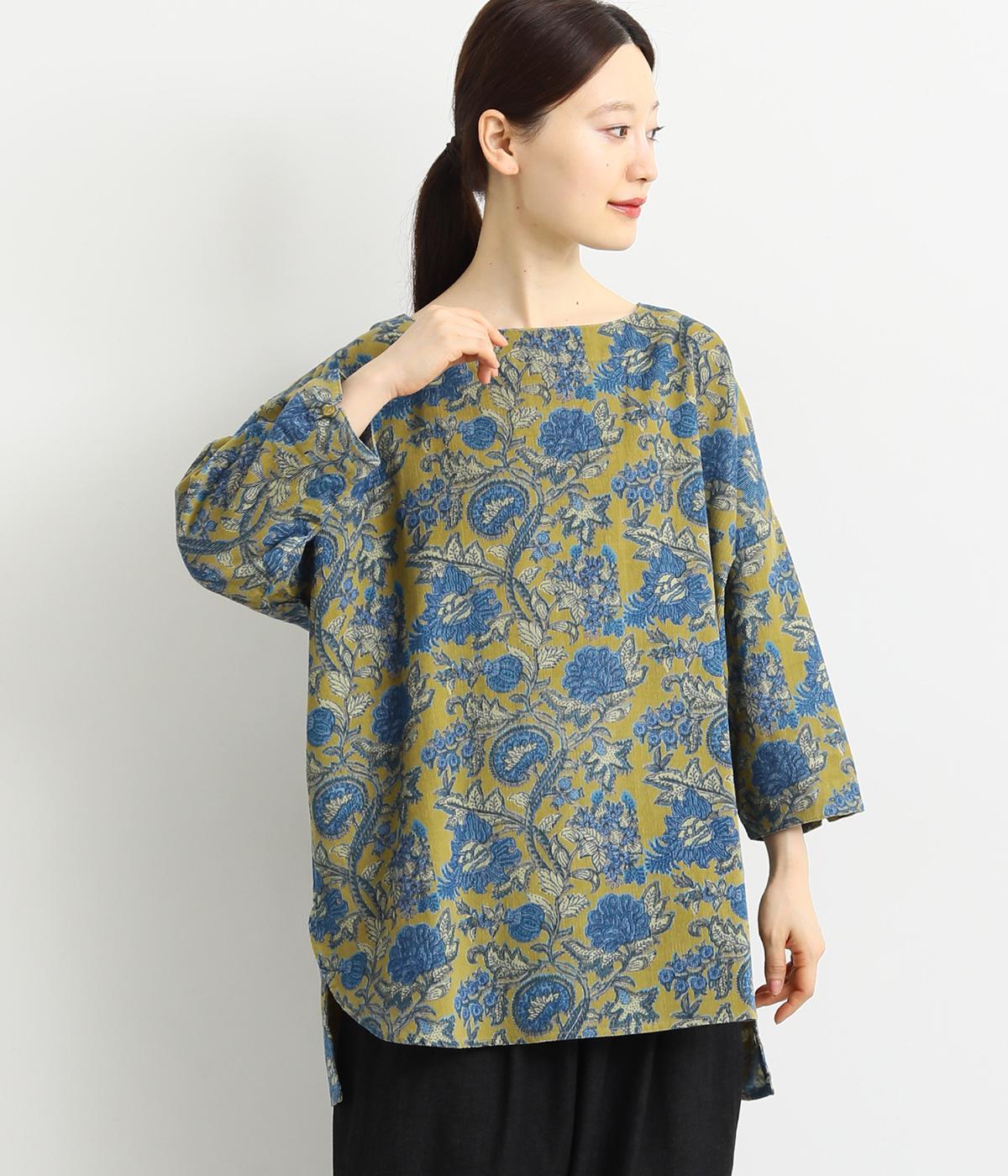 インドのお花プリント・ベビーコールラフ・チュニック(マスタード-F)