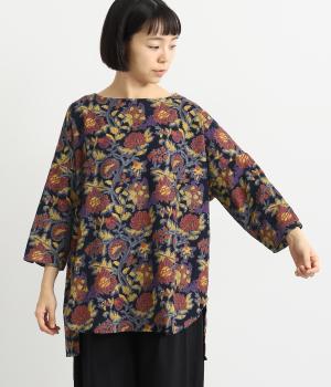 インドのお花プリント・ベビーコールラフ・チュニック(ネイビー-F)