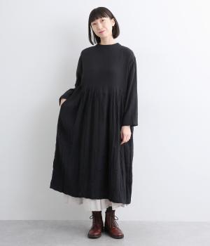 起毛コットンツイルクリンクル2wayワンピース(ブラック-F)