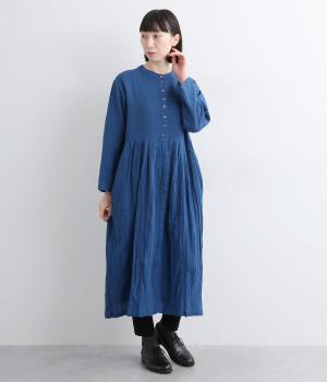 起毛コットンツイルクリンクル2wayワンピース(ブルー-F)