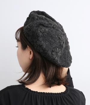シンプルフラワーニットベレー(ブラック-F)