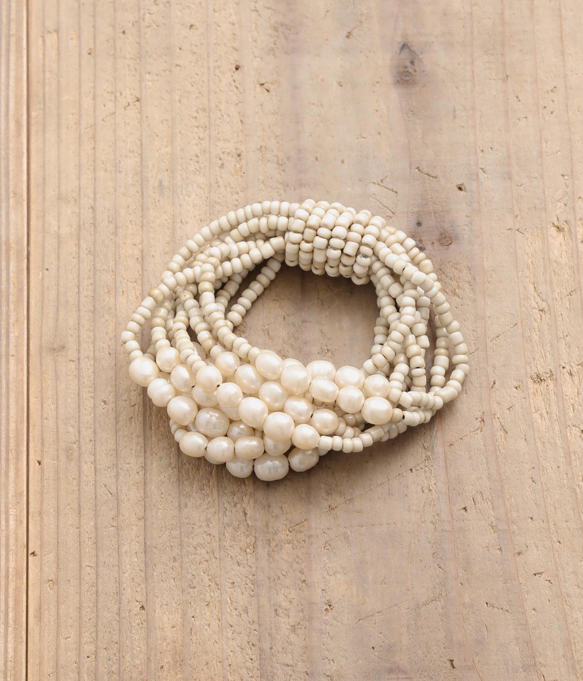 パールビーズエラスティックブレス(ベージュ-F)