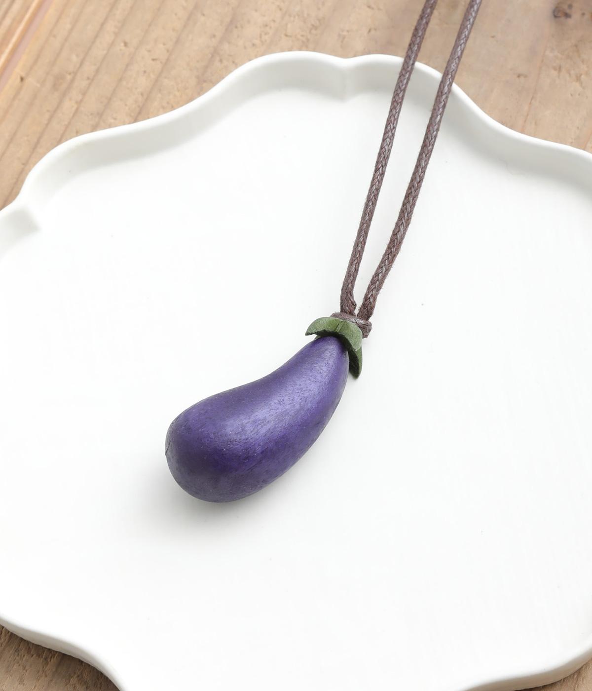 ウッドなすネックレス(ネイビー-F)