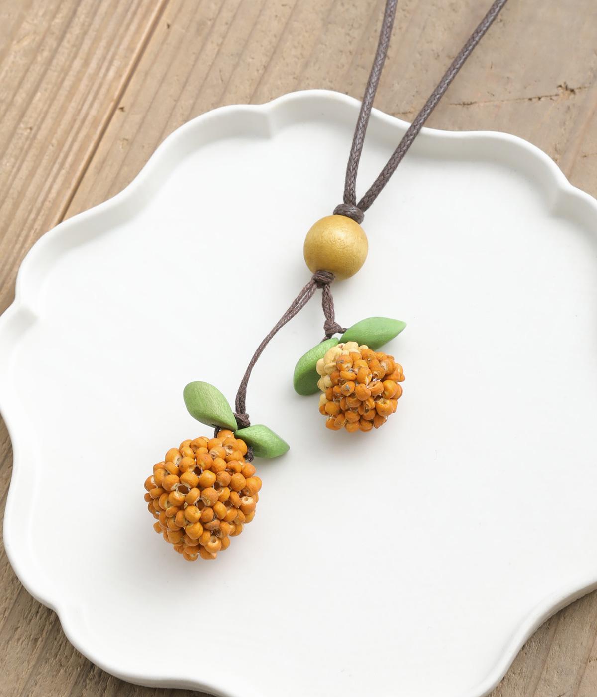 ウッドビーズ果物ネックレス(オレンジ-F)