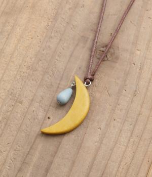 ウッド月の雫ネックレス(イエロー-F)