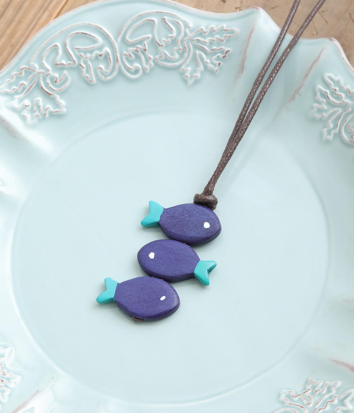 ウッドフィッシュネックレス(ネイビー-F)