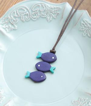 ウッドフィッシュネックレス(ネイビー-F)