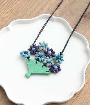 ウッド花束ネックレス(ブルー-F)