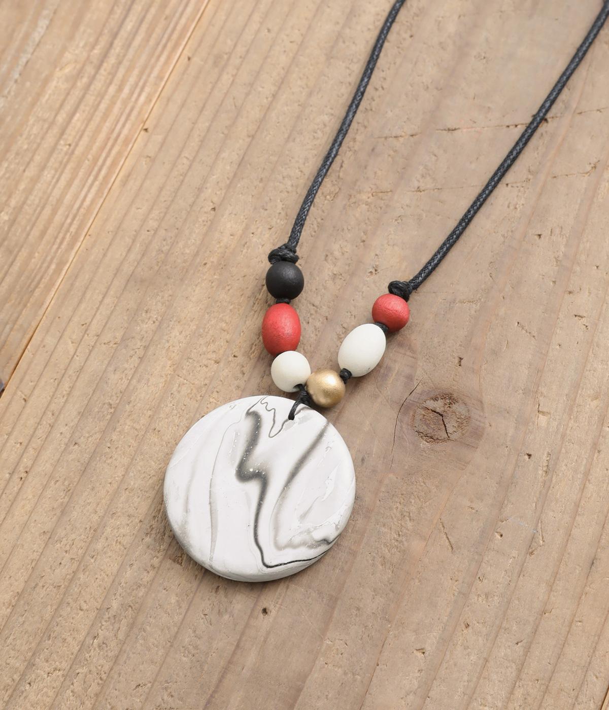 ウッドマーブルトップネックレス(グレー-F)