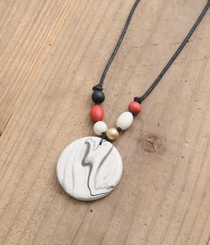 ウッドマーブルトップネックレス(グレー-F)