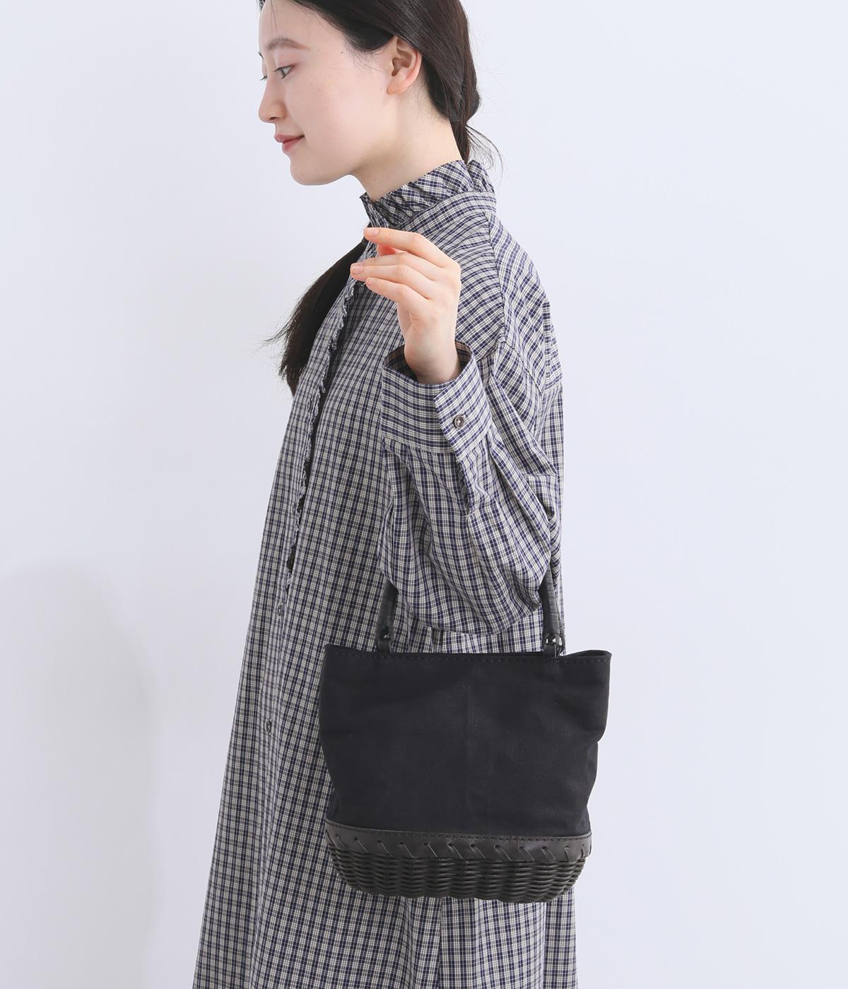 ラタンキャンバスコンビバッグ(ブラック-F)