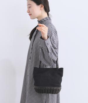 ラタンキャンバスコンビバッグ(ブラック-F)