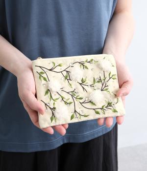 コットンフラワー刺繍ポーチL(カラー1-F)