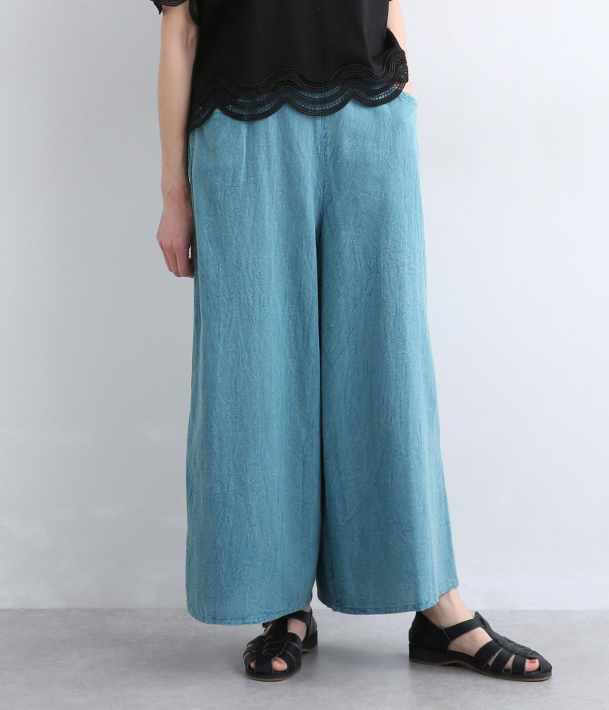 毎日履きたいリラックスコットンワイドパンツ(インディゴ-F)