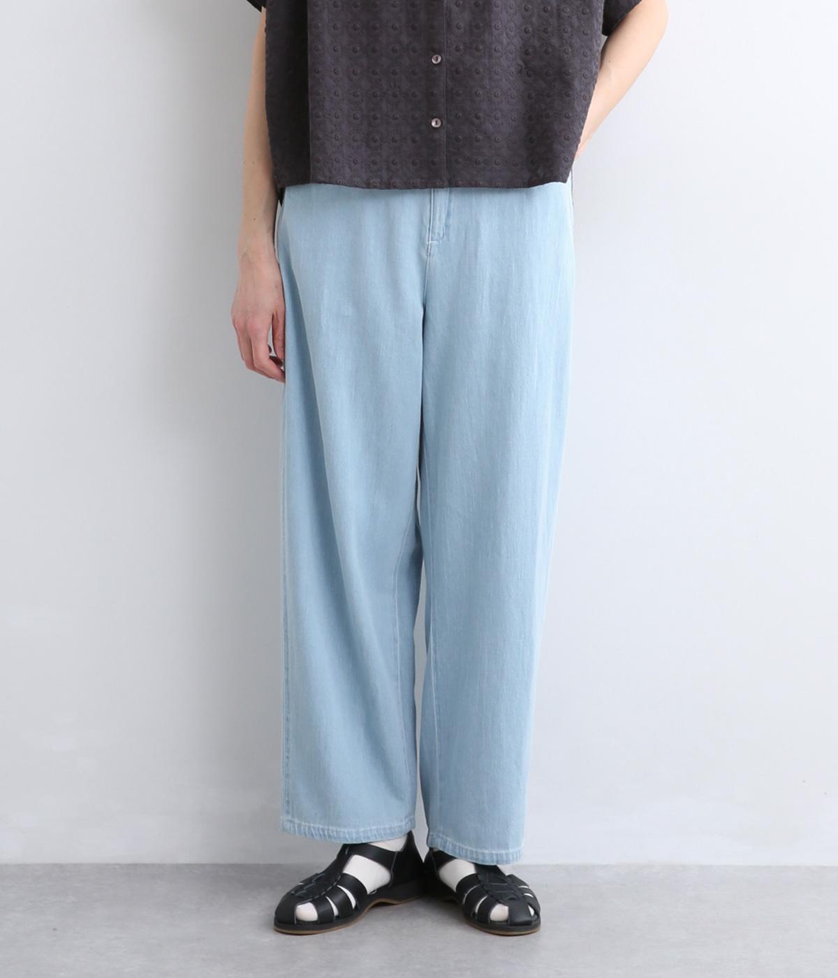 さらりと心地よいリネン混デニムバレルパンツ(ブルー-F)